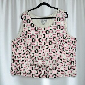 Jessica Howard Woman 24W Linen‎ Blend Sleeveless Top Geometric Embroidered Lined